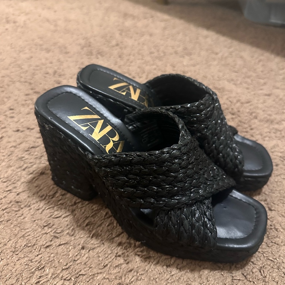 Zara Black Woven Heels